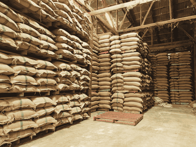Bulk rice bags stacked for commercial and restaurant supply